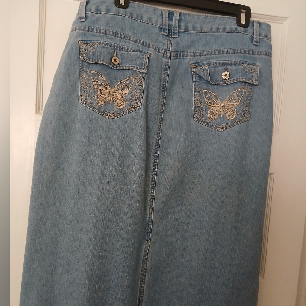 Cato Light Blue Denim Skirt with Butterfly Detail